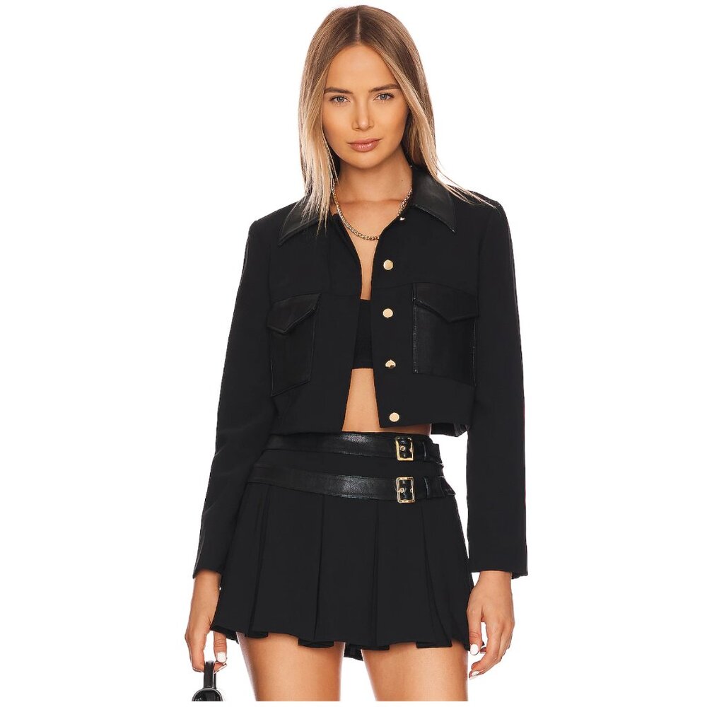 Amanda Uprichard Cropped Black Sanders Jacket Size S